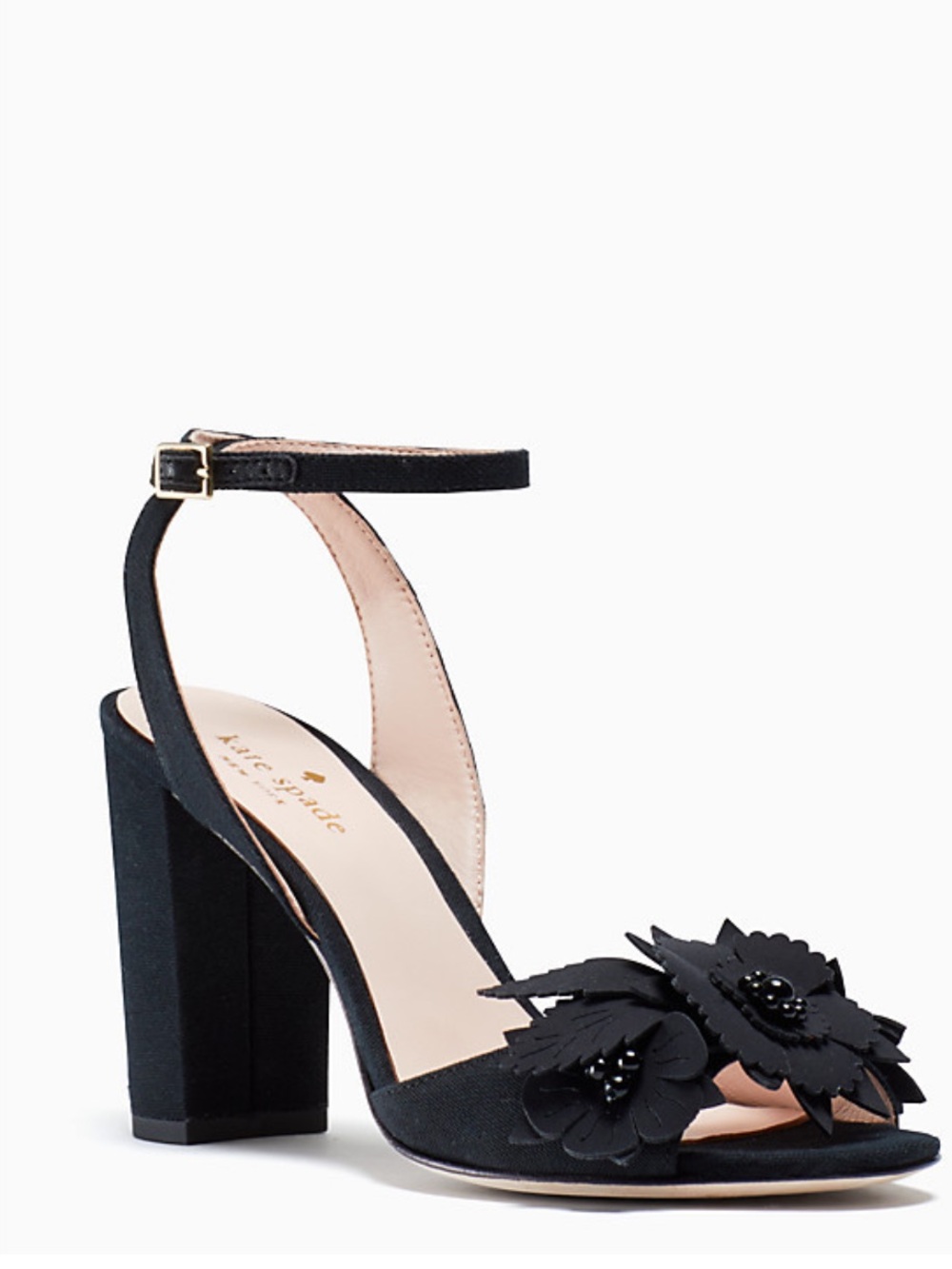 kate spade  ♠️  Odelette ✨ Black Floral Appliqué Block Heel Sandals ✨ Size 6M